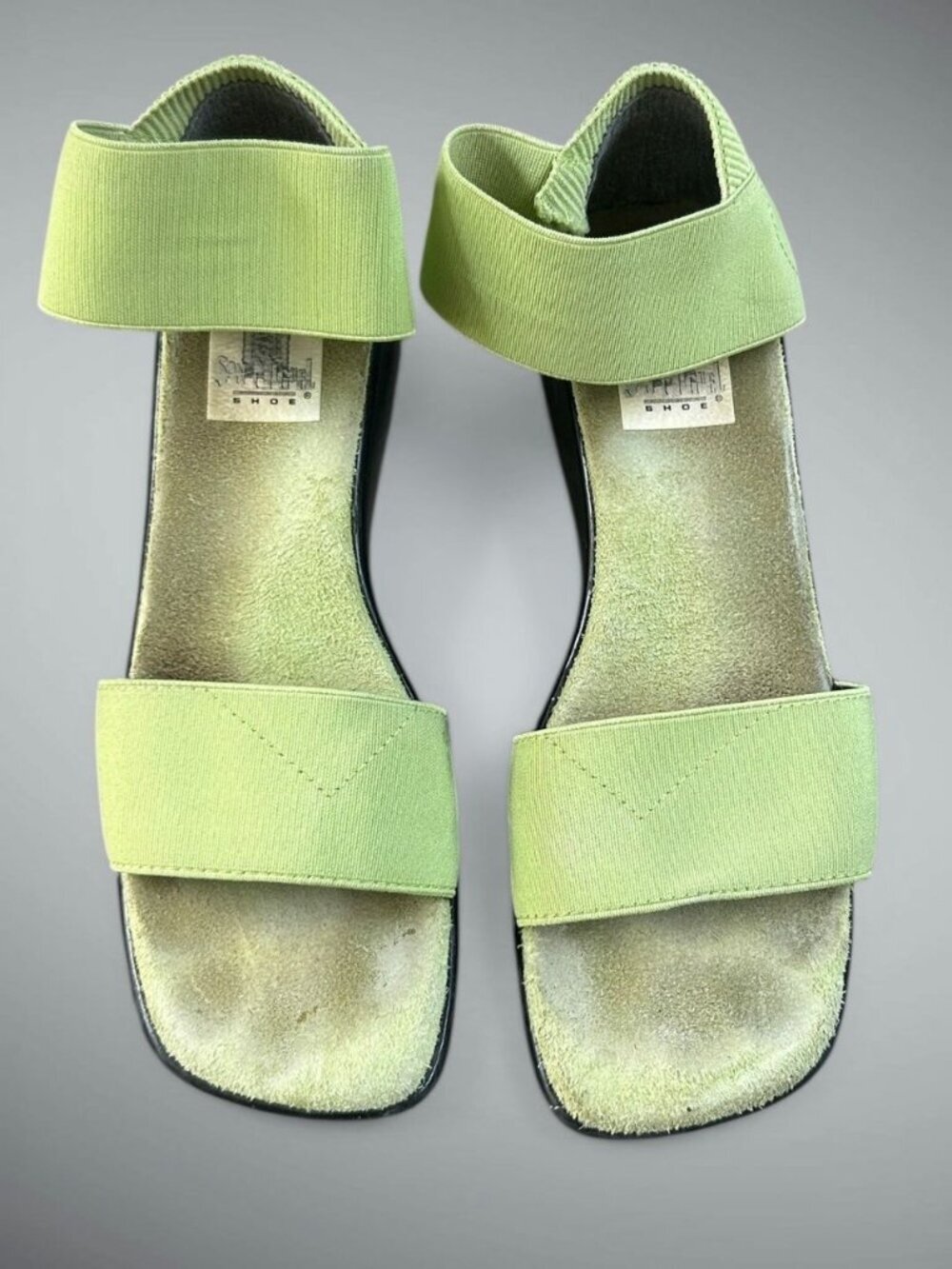 San Miguel Lime Green Stretch Knit Strappy Sandals Size 8